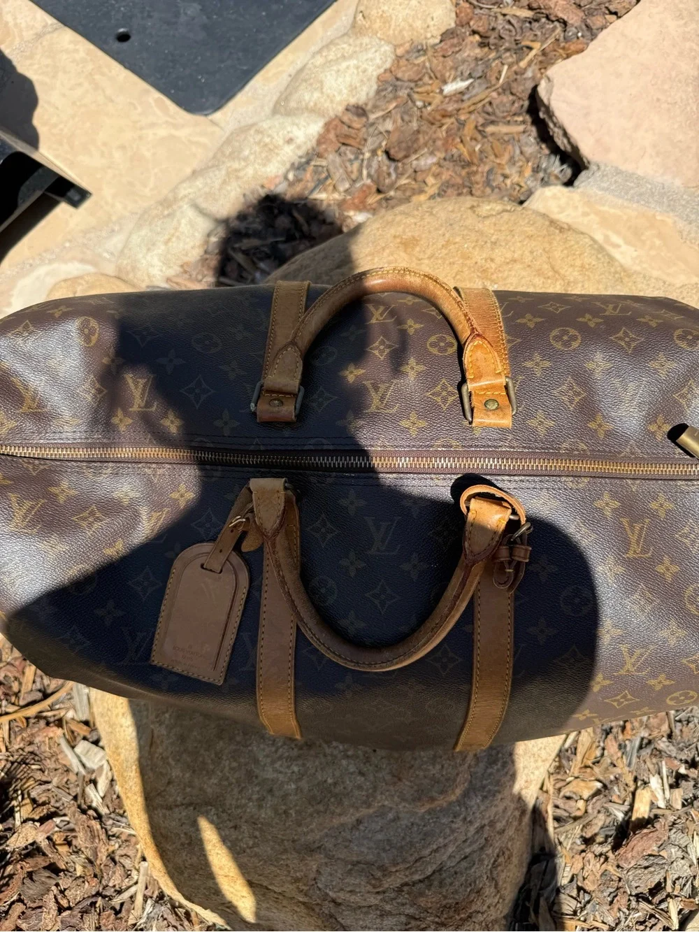 Authentic LOUIS VUITTON large duffel bag traveler tote w/ luggage tag lock